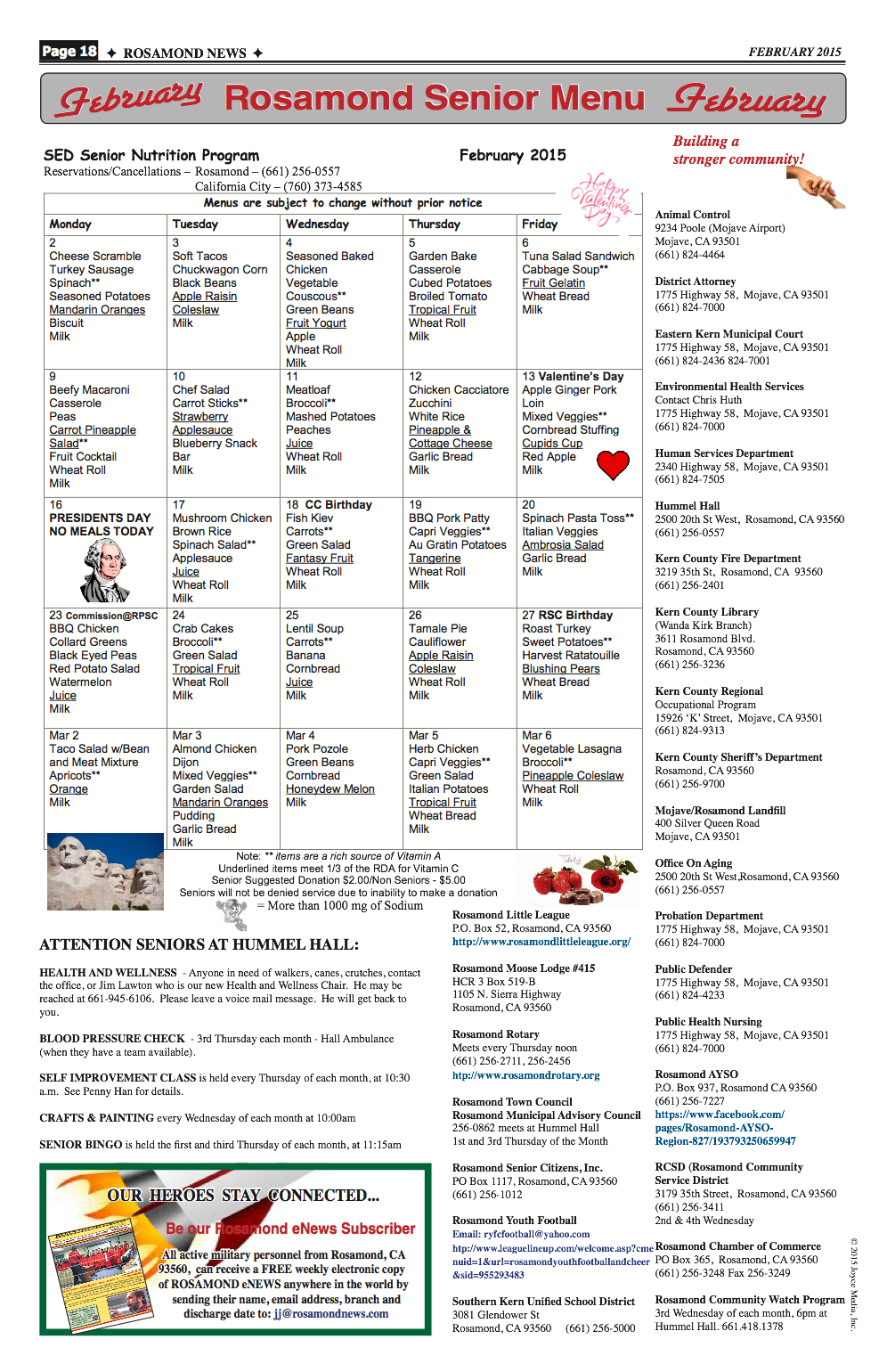18. Rosamond Community, Senior Menu